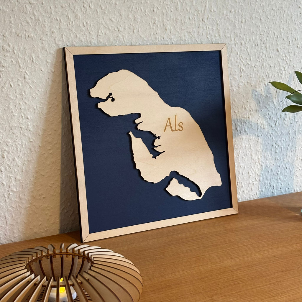Als – Laserskåret trækort (30 × 30 cm)
